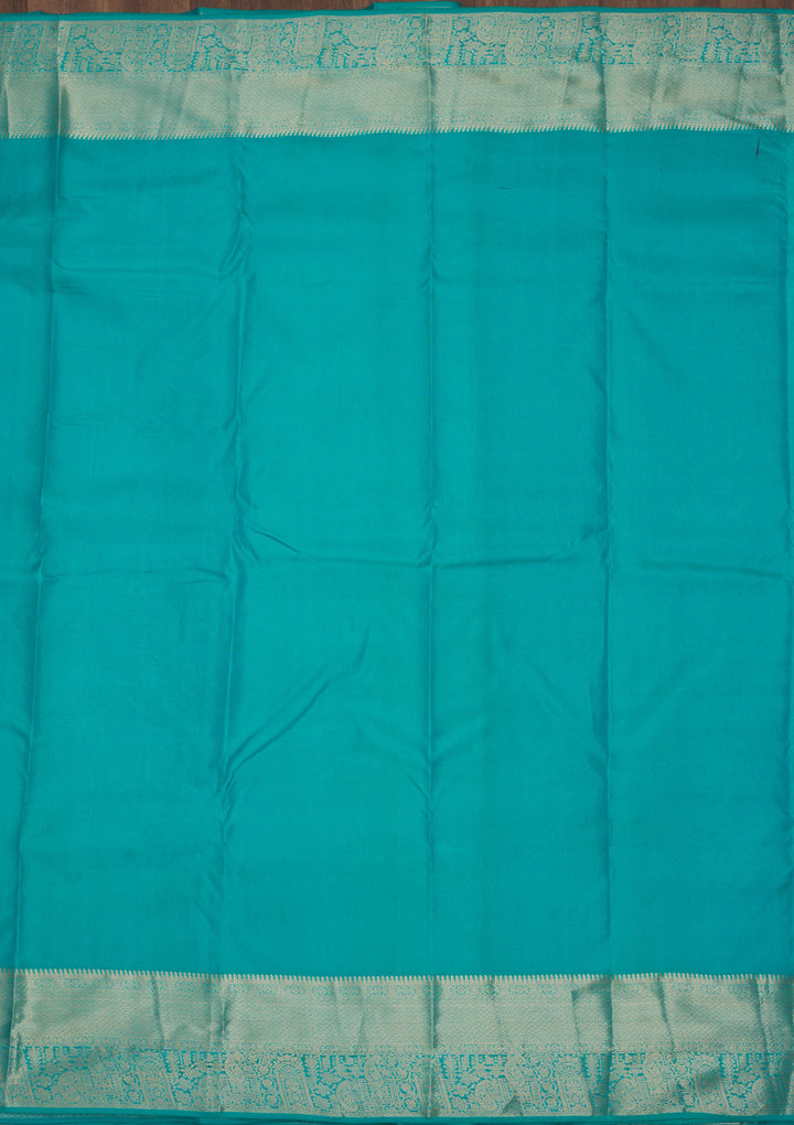 Turquoise Blue Pure Silk Jaal Zariwork Saree With Matching Blouse Piece