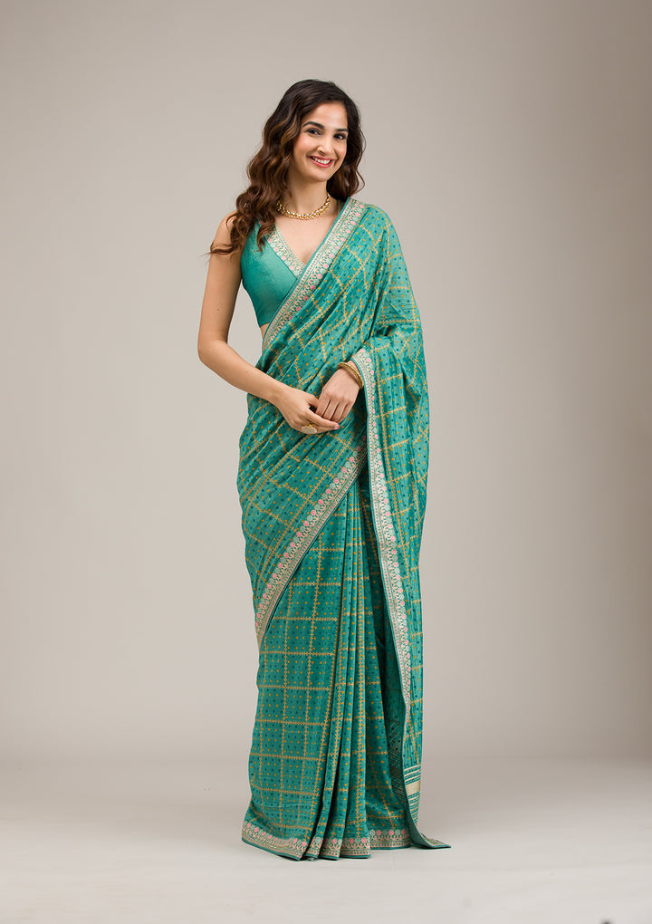 Rama Green Zariwork Soft Silk Saree