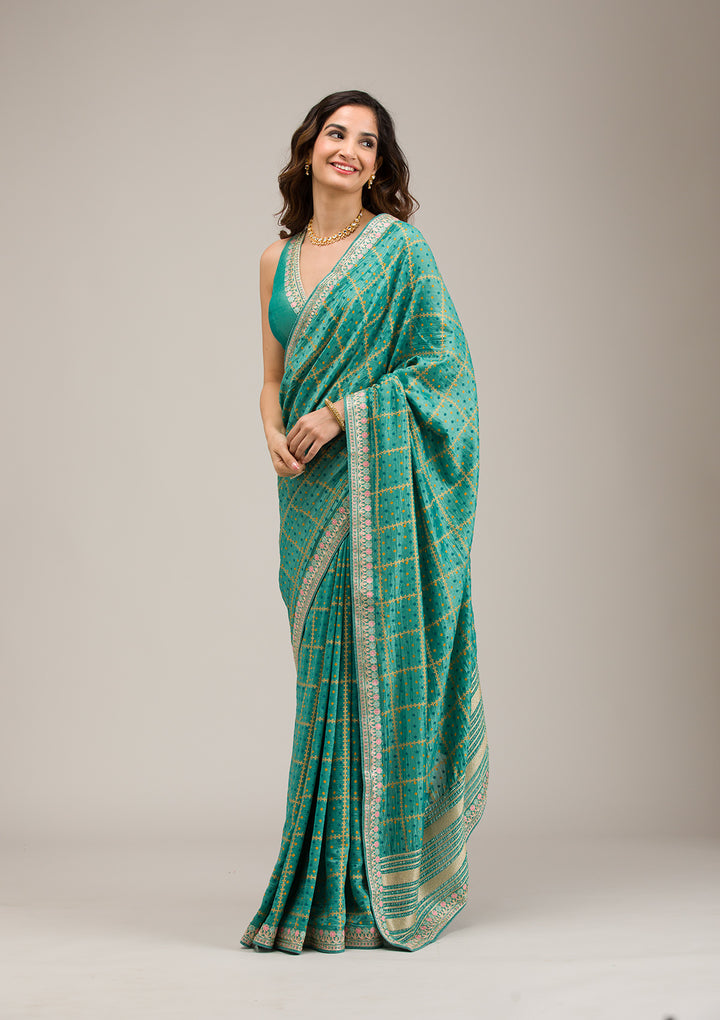 Rama Green Zariwork Soft Silk Saree