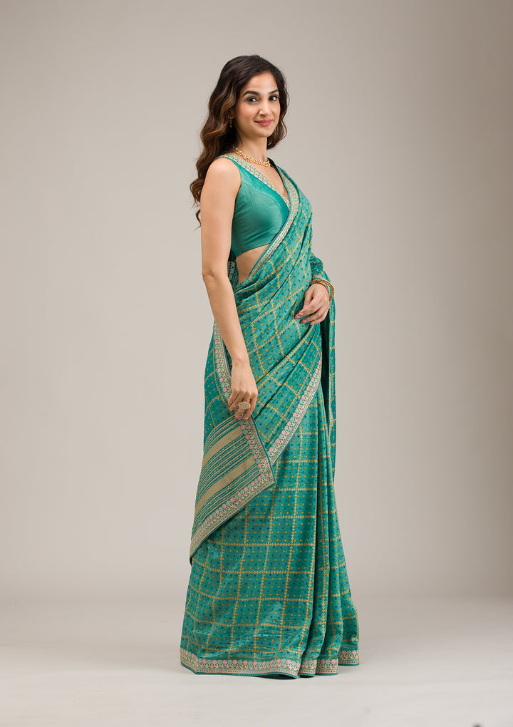 Rama Green Zariwork Soft Silk Saree