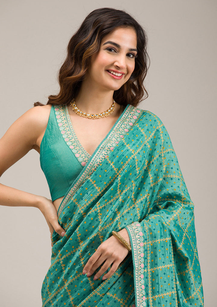 Rama Green Zariwork Soft Silk Saree