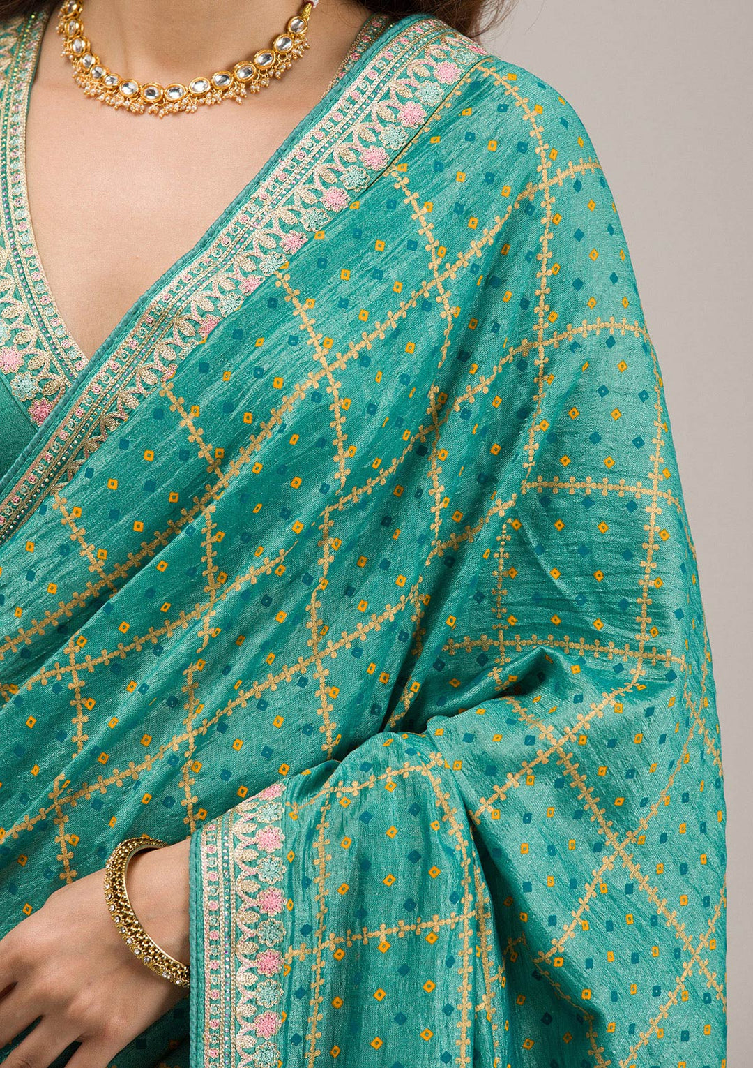 Rama Green Zariwork Soft Silk Saree