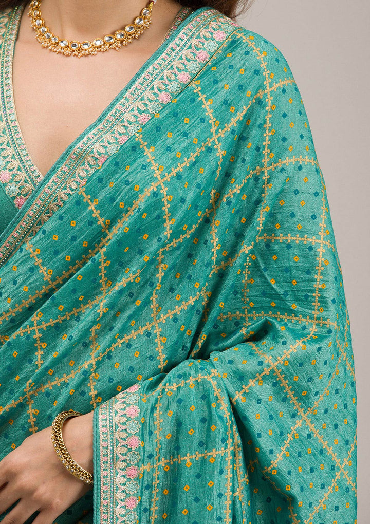 Rama Green Zariwork Soft Silk Saree