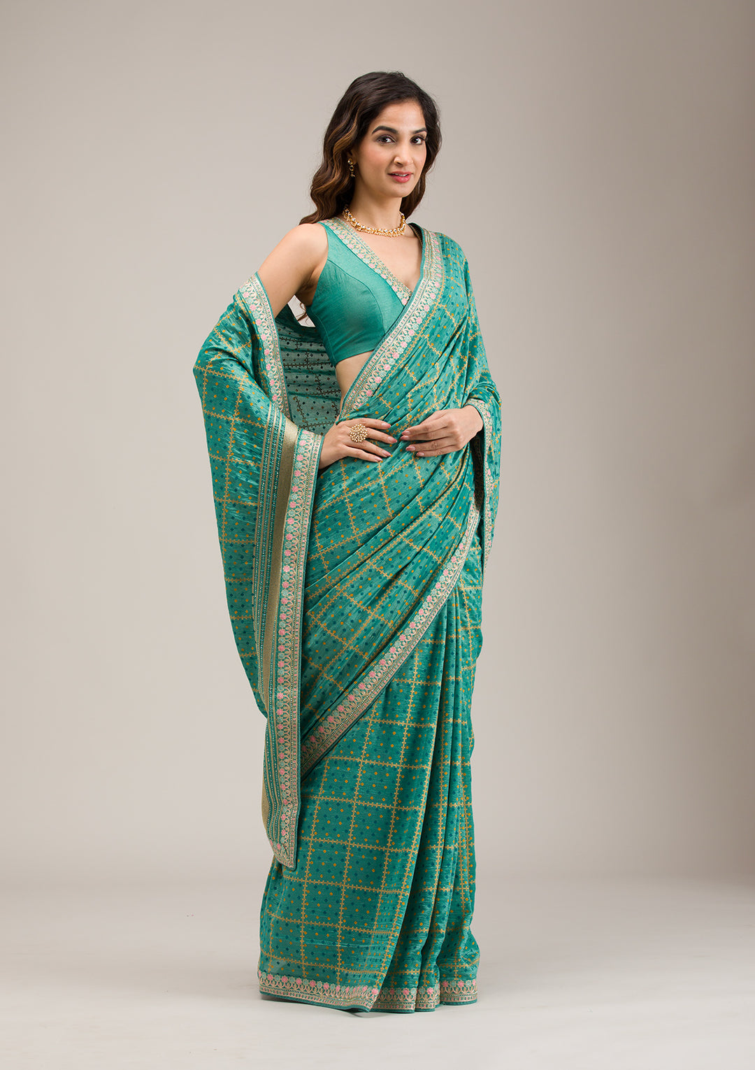Rama Green Zariwork Soft Silk Saree