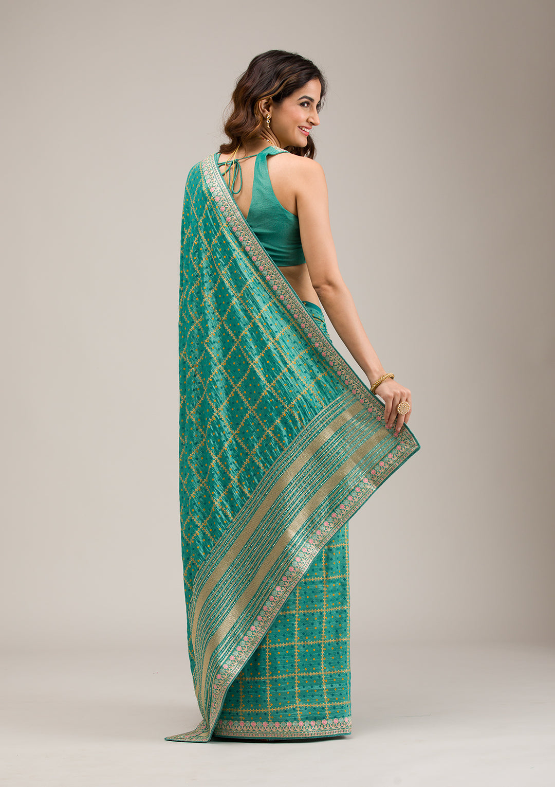 Rama Green Zariwork Soft Silk Saree