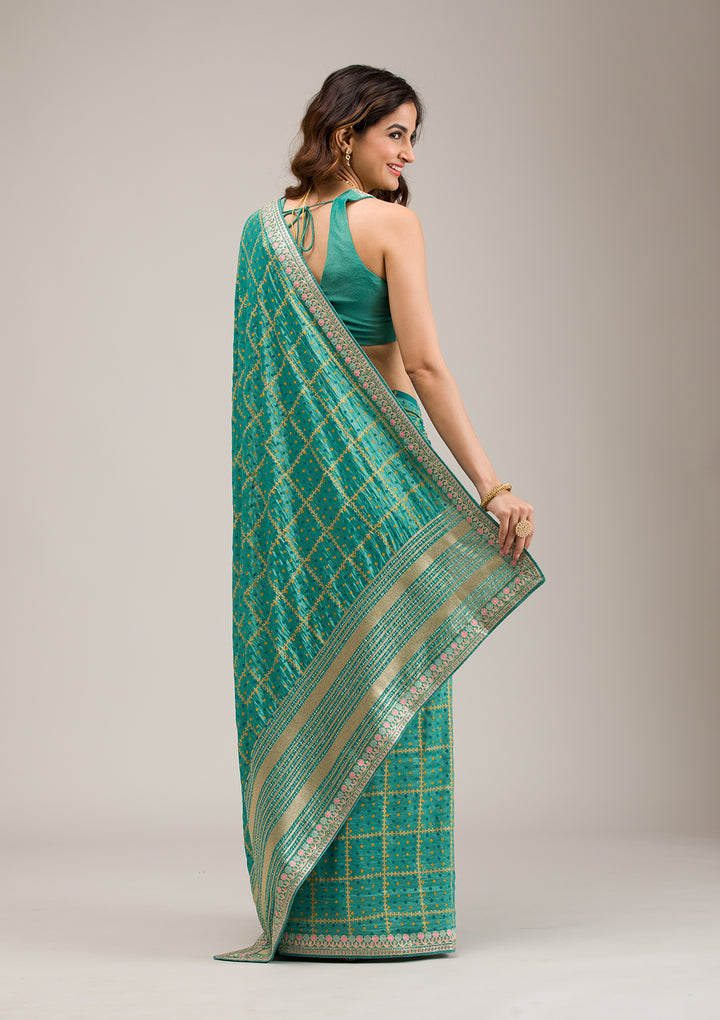 Rama Green Zariwork Soft Silk Saree
