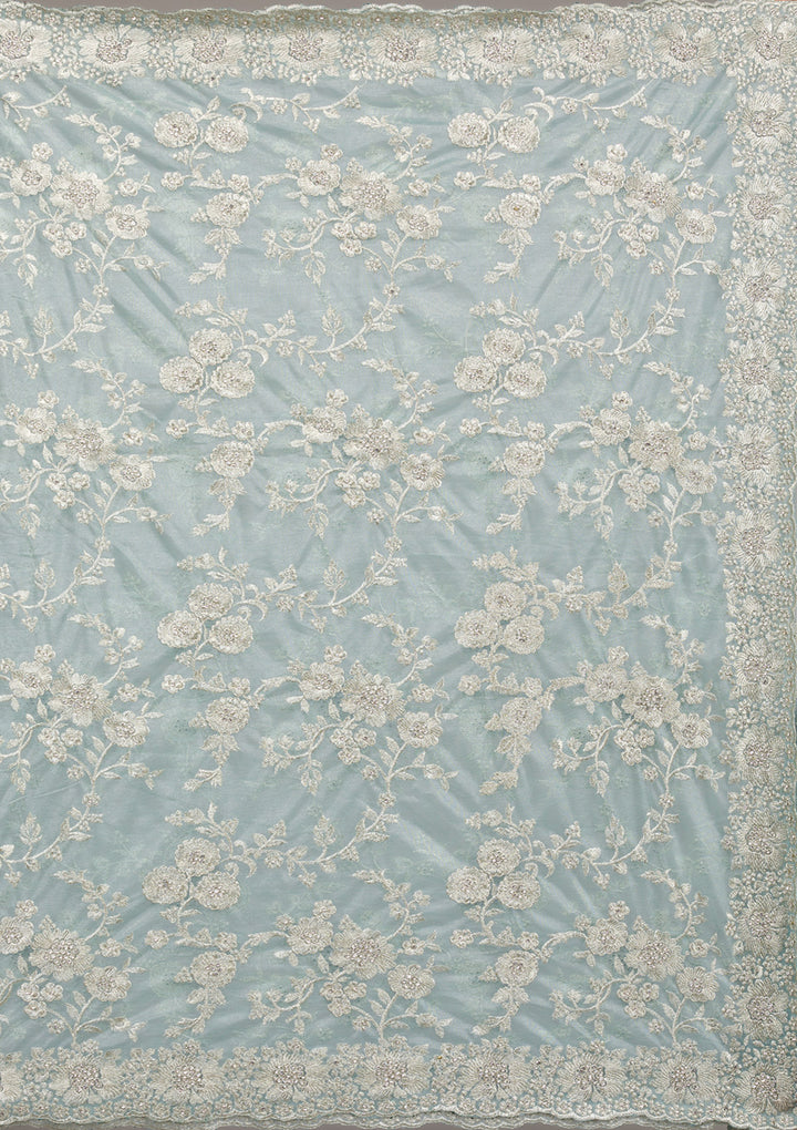 Turquoise Blue Zariwork Tissue Saree