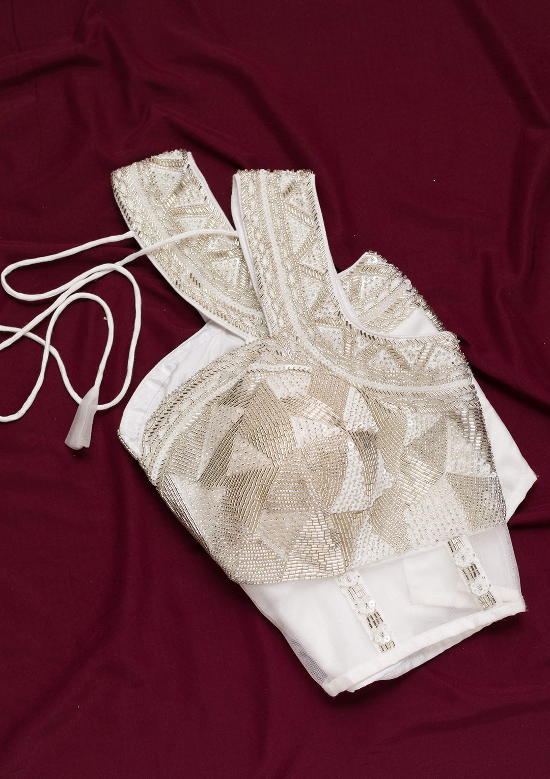 White Cutdana Net Blouse