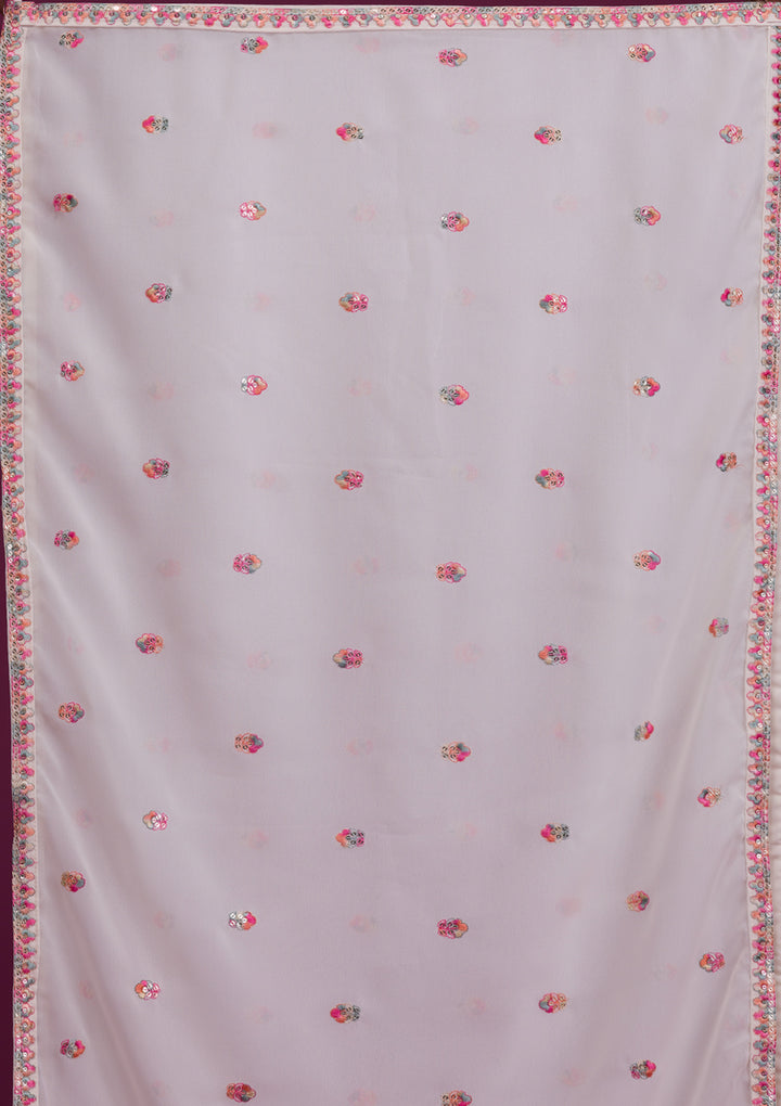 White Kashmiri Threadwork Georgette Readymade Sharara Suit