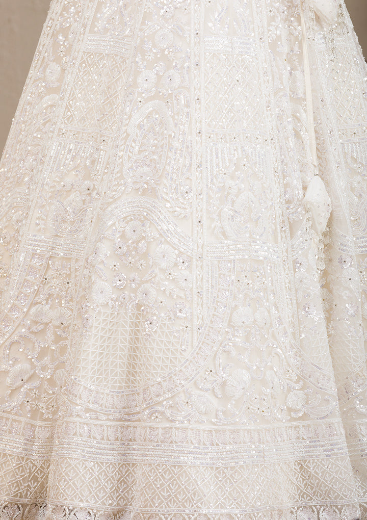Koskii Net White Lehenga with Pearlwork – Luxurious Evening Wear