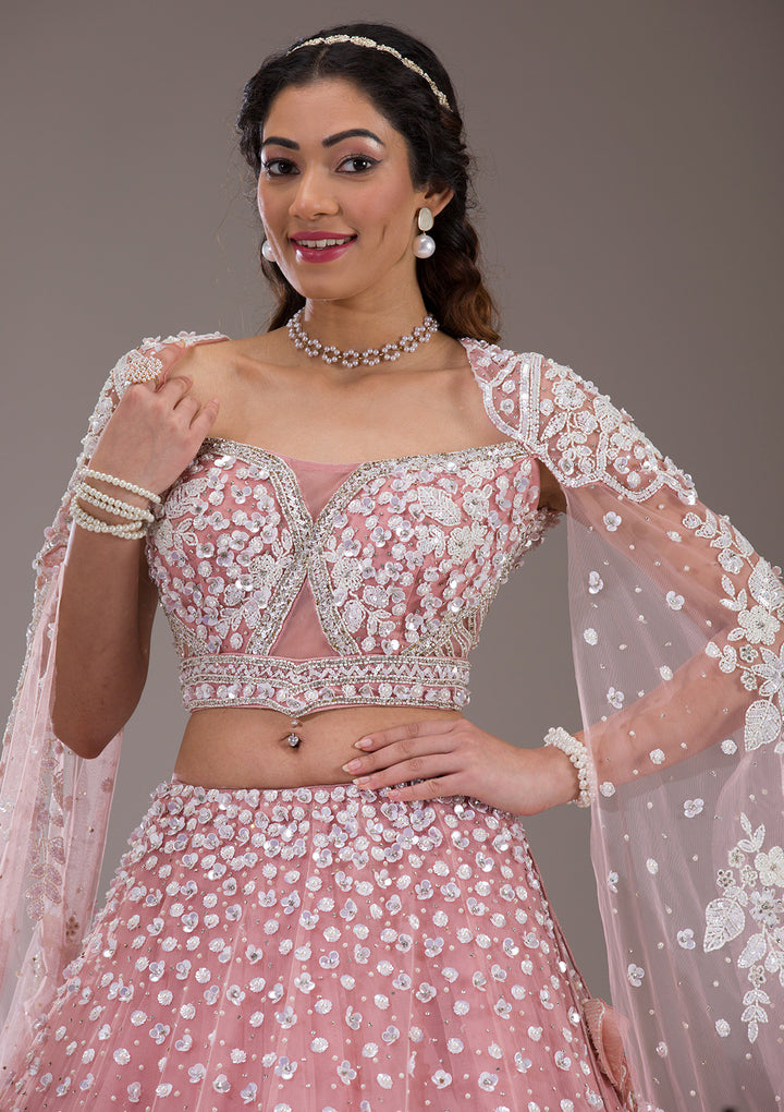 White Sequins Net Readymade Lehenga