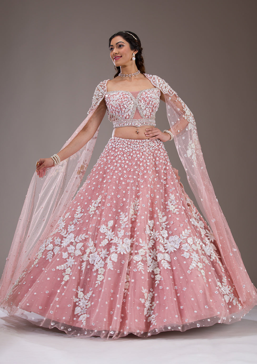 White Sequins Net Readymade Lehenga