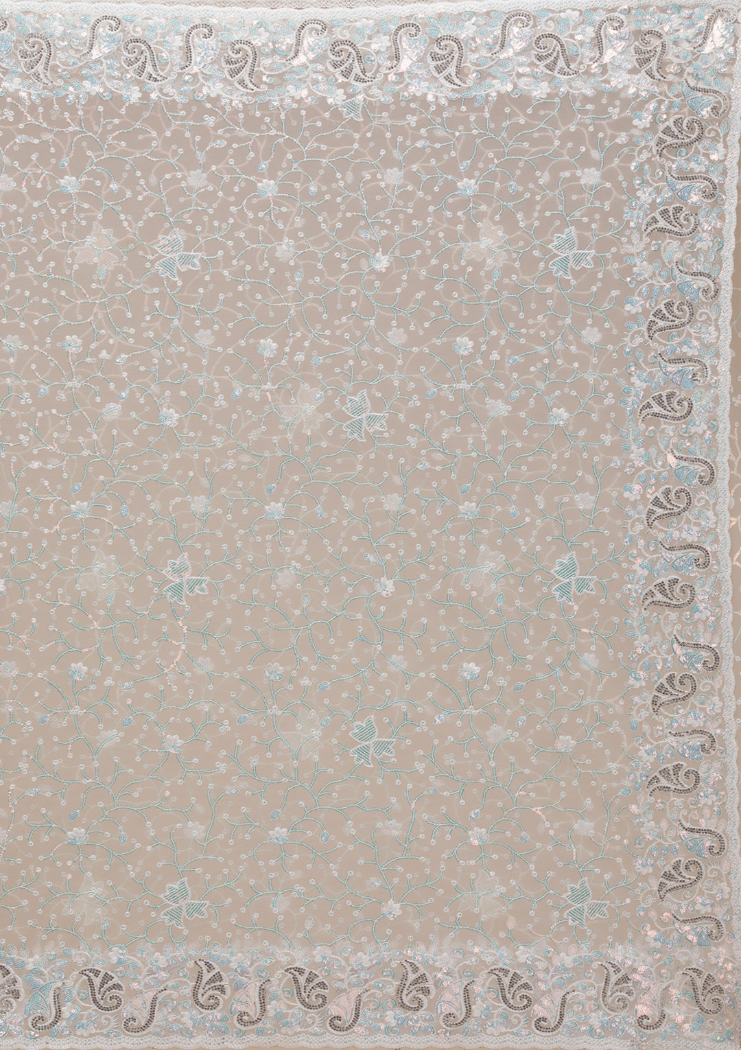 White Sequins Net Saree