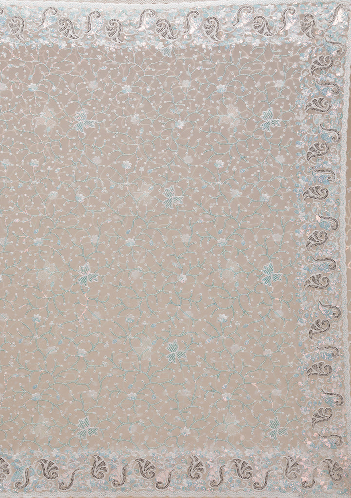 White Sequins Net Saree