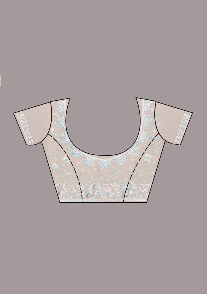 White Sequins Net Saree