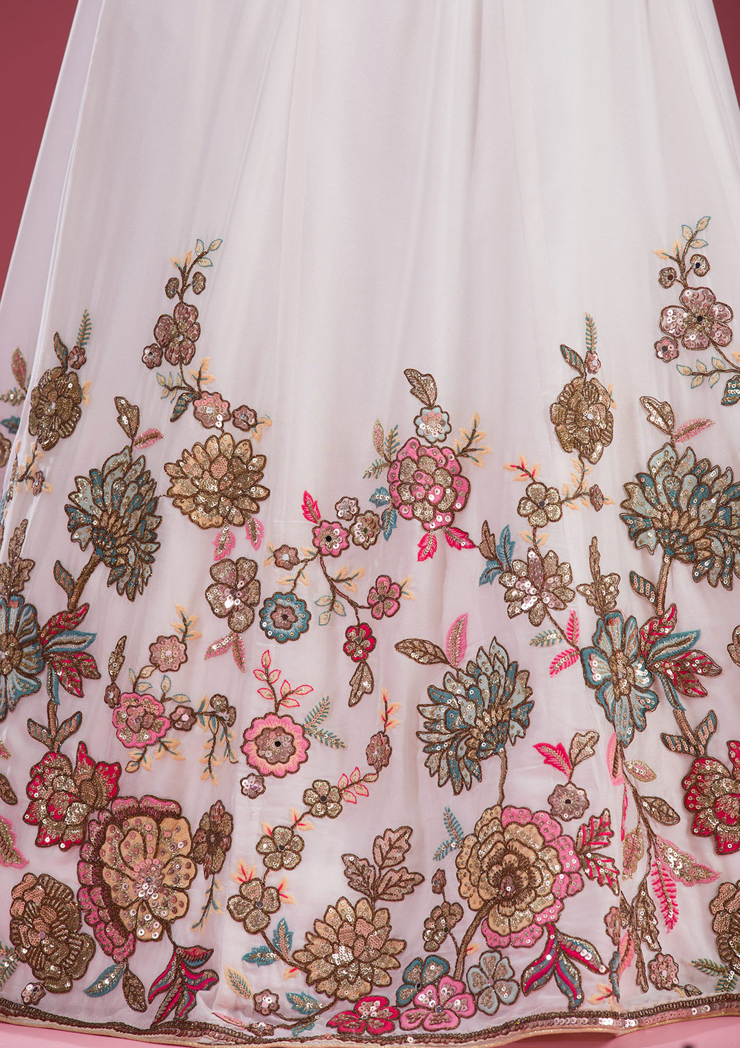 White Threadwork Georgette Readymade Lehenga