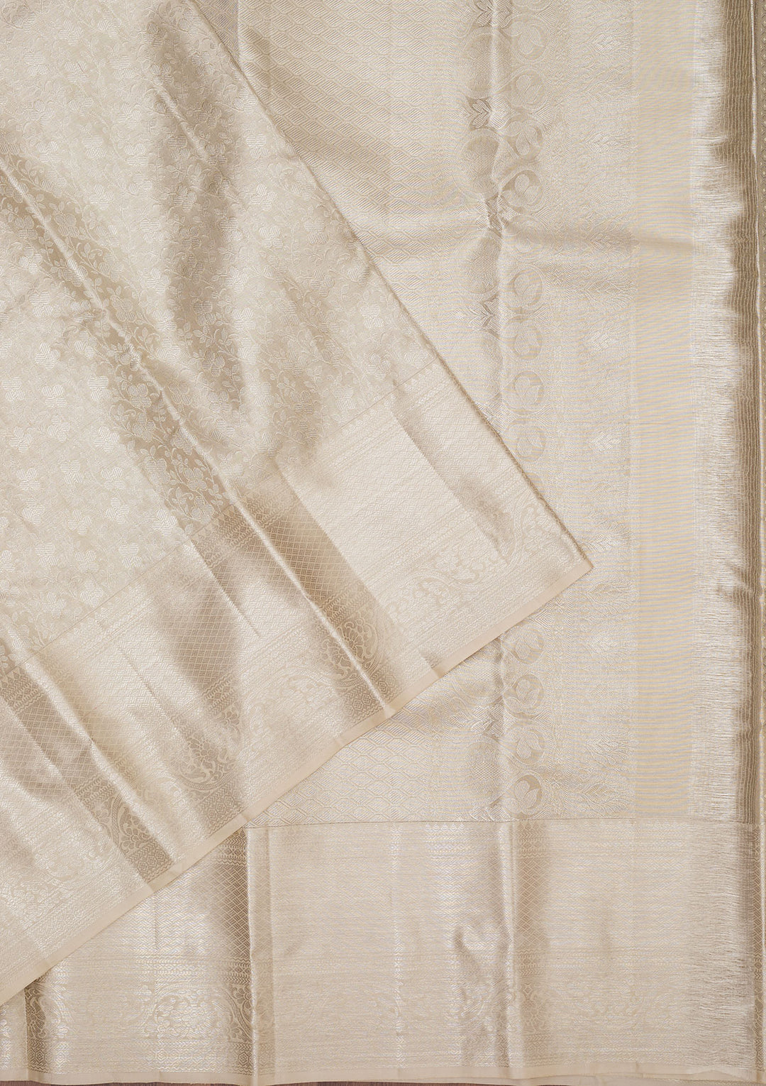 White Silk Jaal Gold Zariwork Saree With Matching Blouse Piece