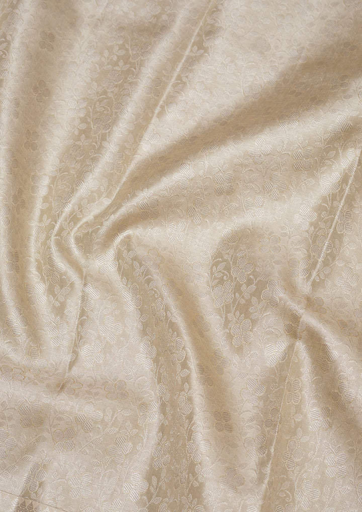White Silk Jaal Gold Zariwork Saree With Matching Blouse Piece