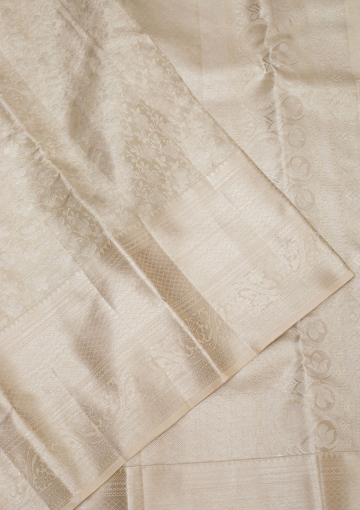 White Silk Jaal Gold Zariwork Saree With Matching Blouse Piece