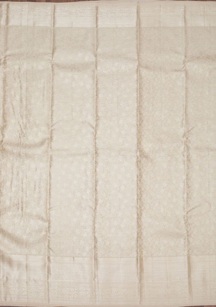 White Silk Jaal Gold Zariwork Saree With Matching Blouse Piece