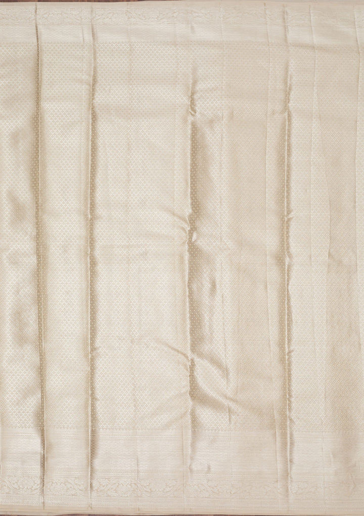 White Silk Jaal Gold Zariwork Saree With Matching Blouse Piece
