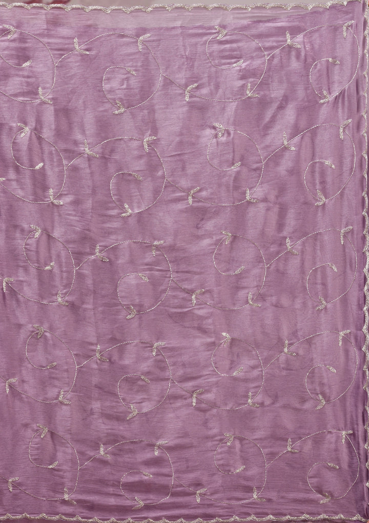Lavender Organza Cutdana Saree With Matching Blouse Piece