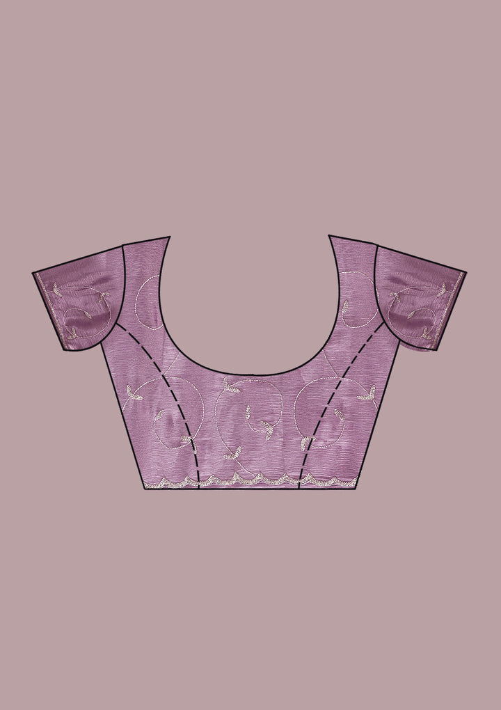 Lavender Organza Cutdana Saree With Matching Blouse Piece