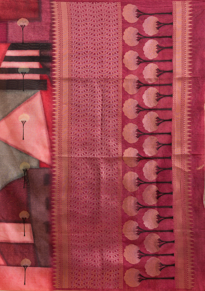 Wine Silk Checks Saree With Matching Blouse Piece