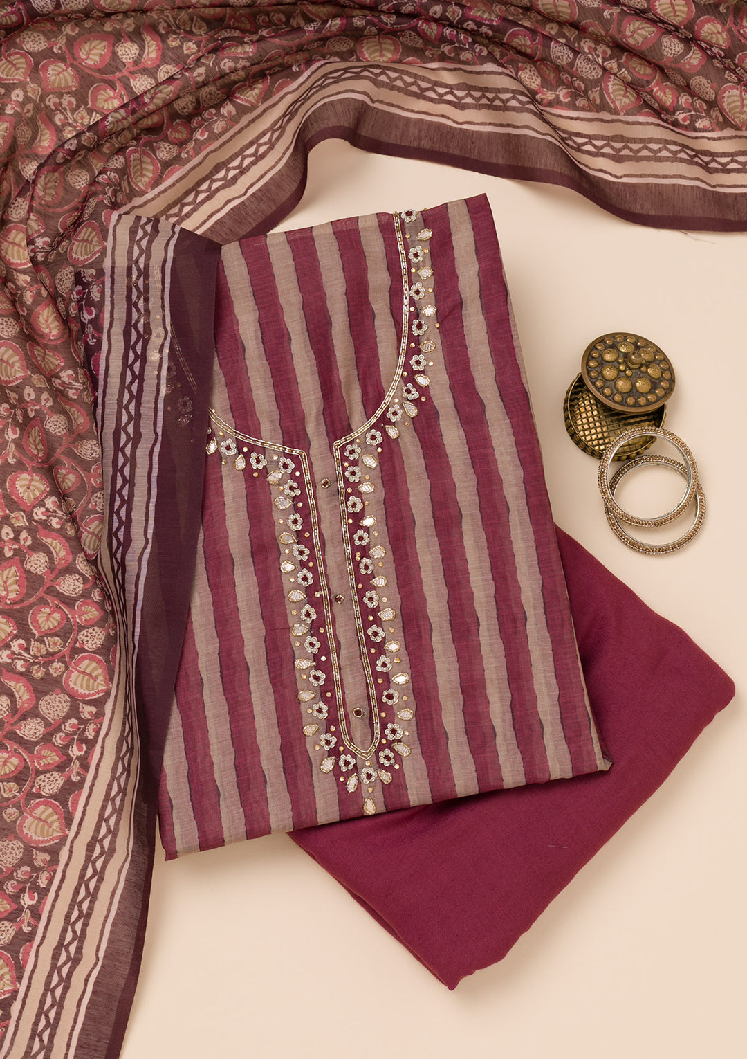 Koskii Tissue Magenta Salwar Suit – Unstitched with Sparkling Stonework