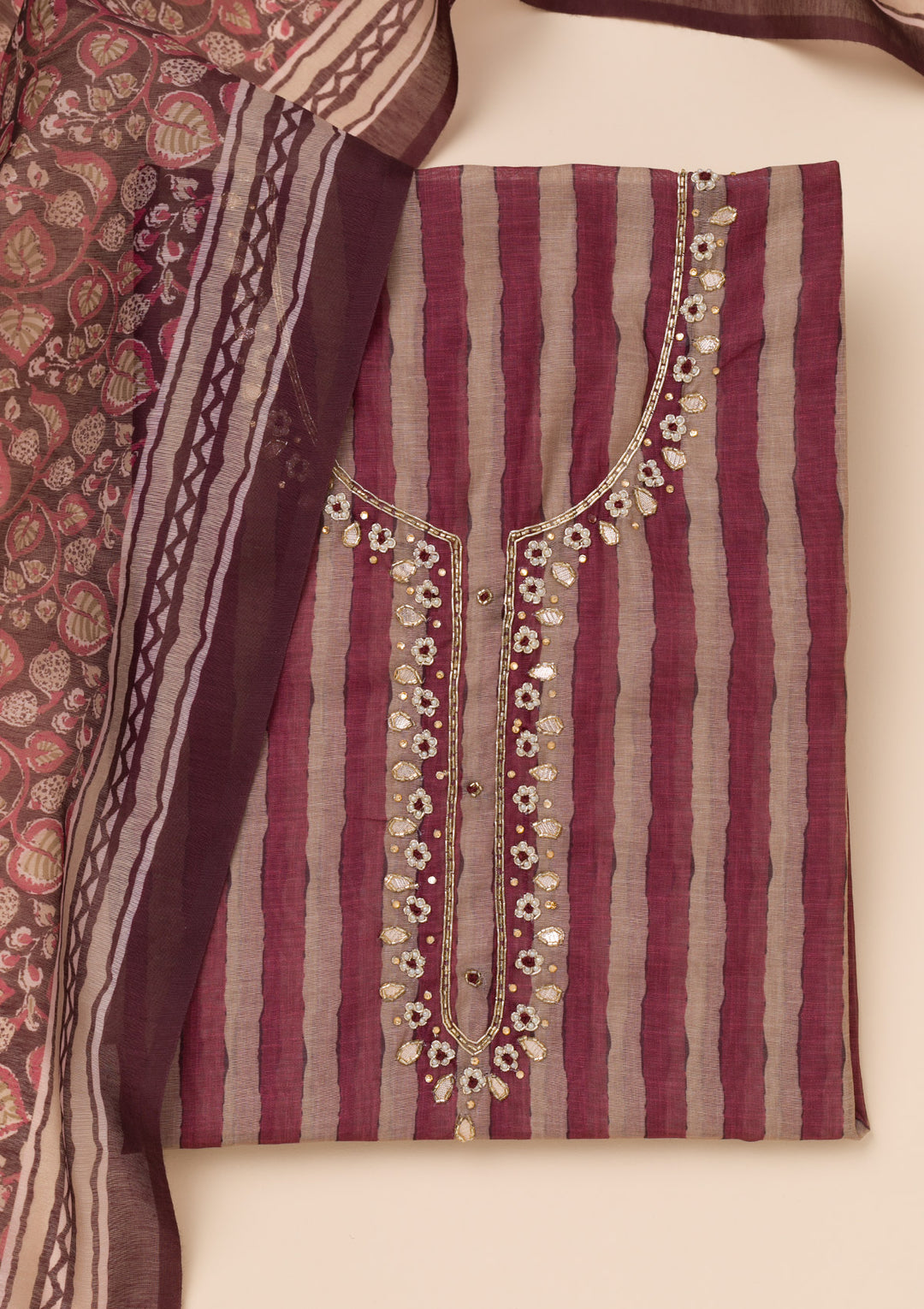 Koskii Tissue Magenta Salwar Suit – Unstitched with Sparkling Stonework