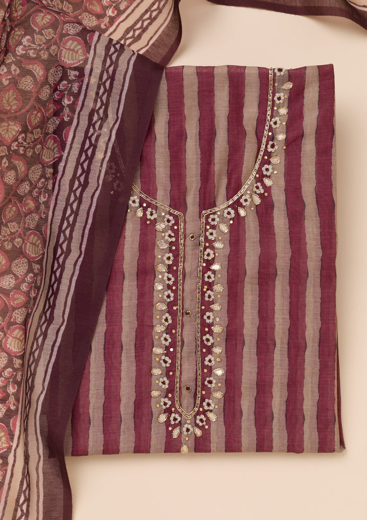 Koskii Tissue Magenta Salwar Suit – Unstitched with Sparkling Stonework