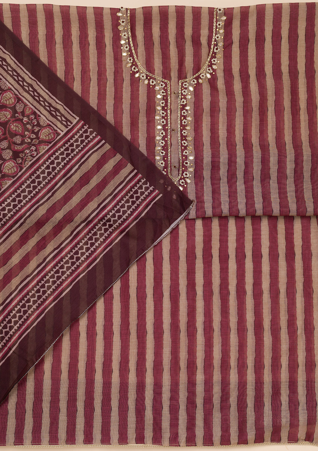 Koskii Tissue Magenta Salwar Suit – Unstitched with Sparkling Stonework