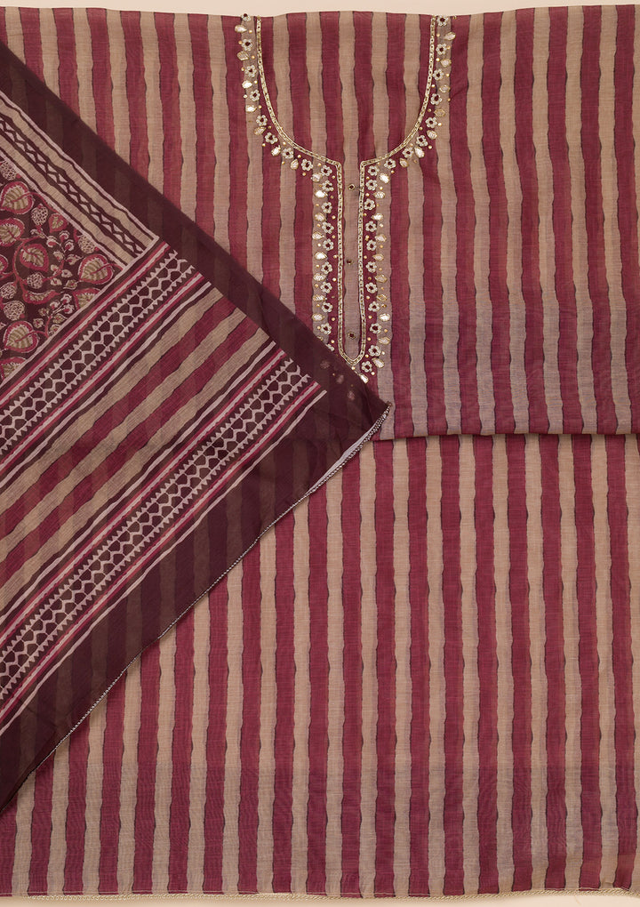 Koskii Tissue Magenta Salwar Suit – Unstitched with Sparkling Stonework