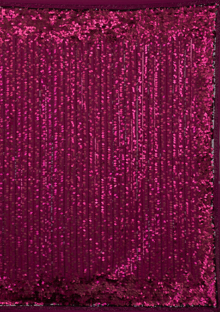 Wine Georgette Sequins Saree With Matching Blouse Piece