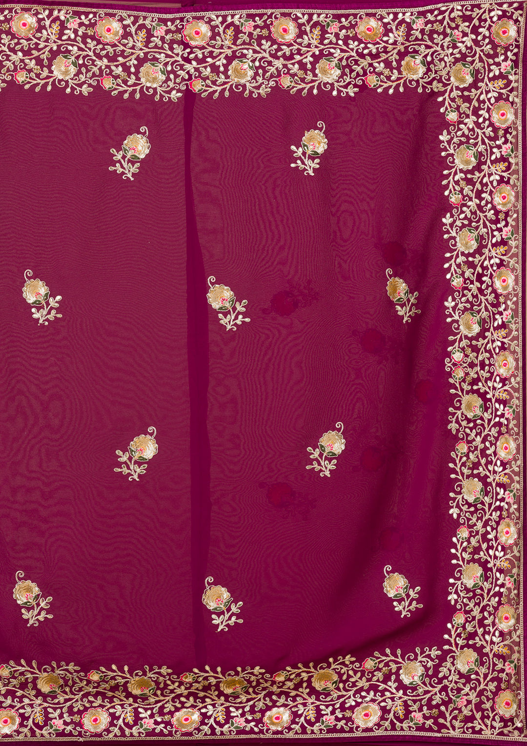 Wine Georgette Sequins Saree With Matching Blouse Piece