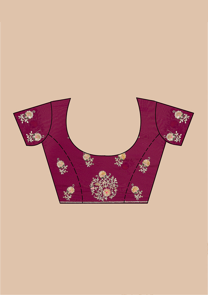 Wine Georgette Sequins Saree With Matching Blouse Piece