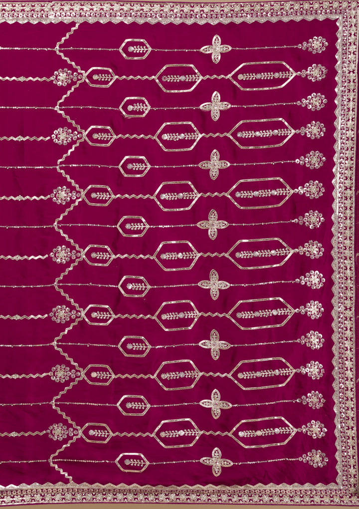 Wine Satin Gotapatti Saree With Matching Blouse Piece