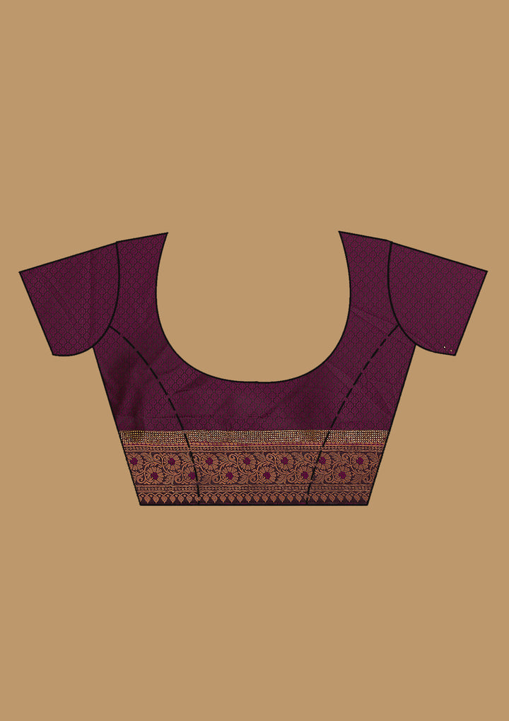 Wine Silk Jaal Gold Zariwork Saree With Matching Blouse Piece