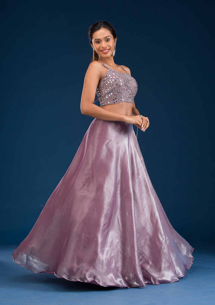 Koskii Tissue Lavender Lehenga – Stonework Elegance for Evening Wear