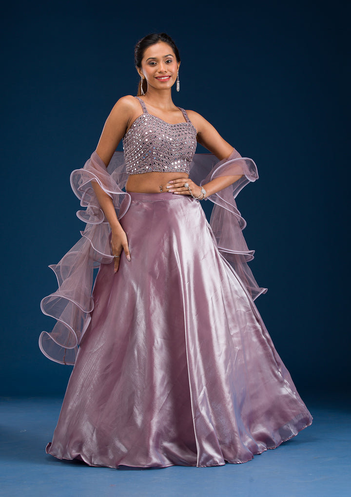 Koskii Tissue Lavender Lehenga – Stonework Elegance for Evening Wear