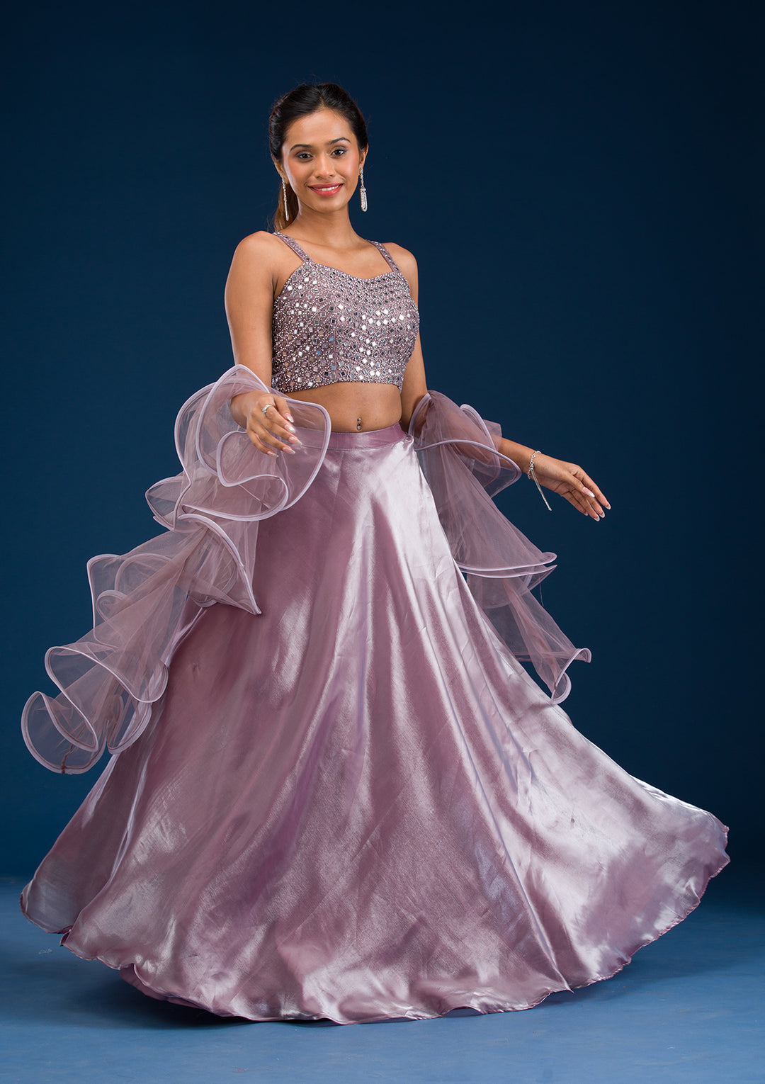 Koskii Tissue Lavender Lehenga – Stonework Elegance for Evening Wear