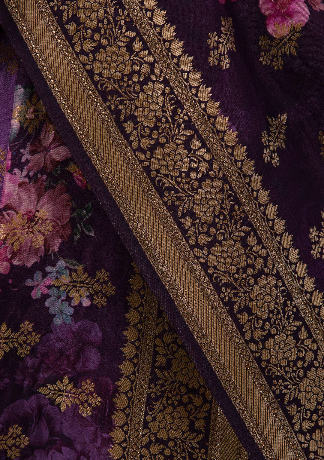 Wine Silk Jaal Printed Saree With Matching Blouse Piece