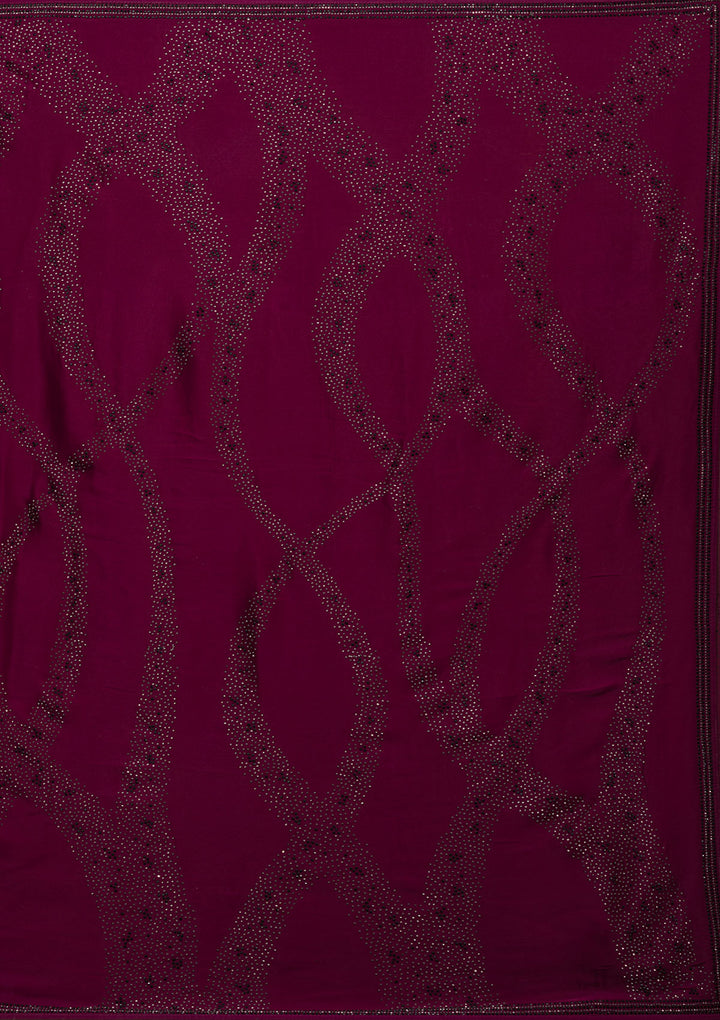 Wine Swarovski Semi Crepe Saree-Koskii