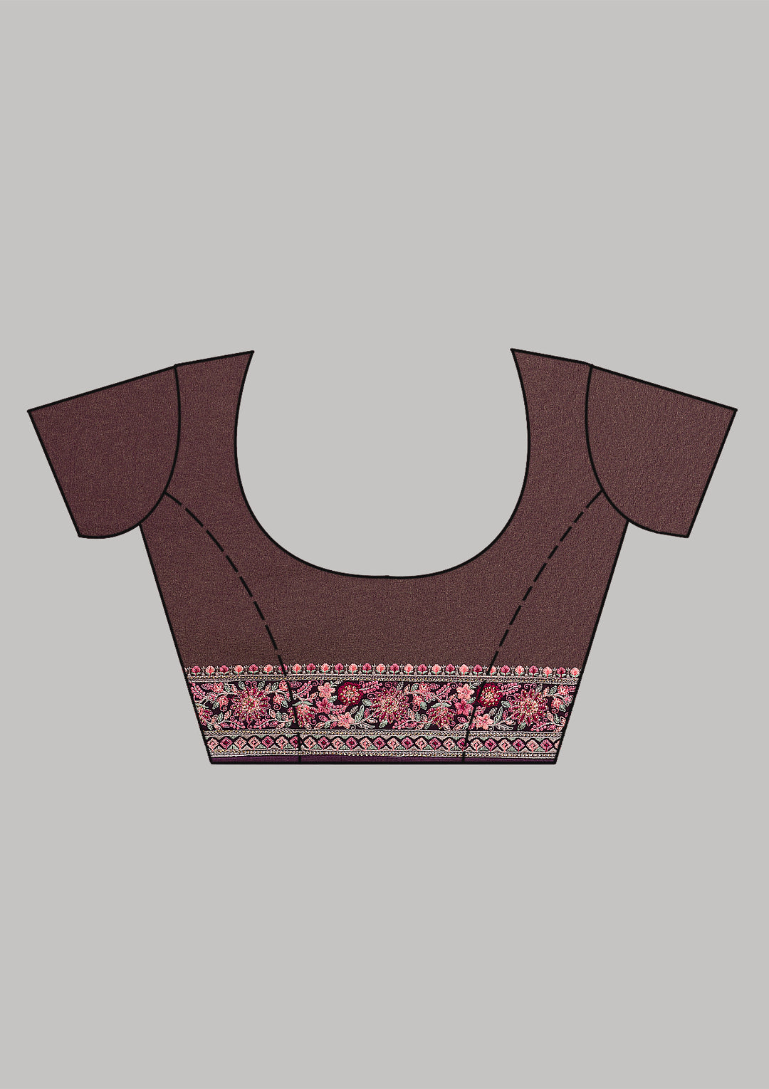 Wine Tissue Threadwork Saree With Matching Blouse Piece