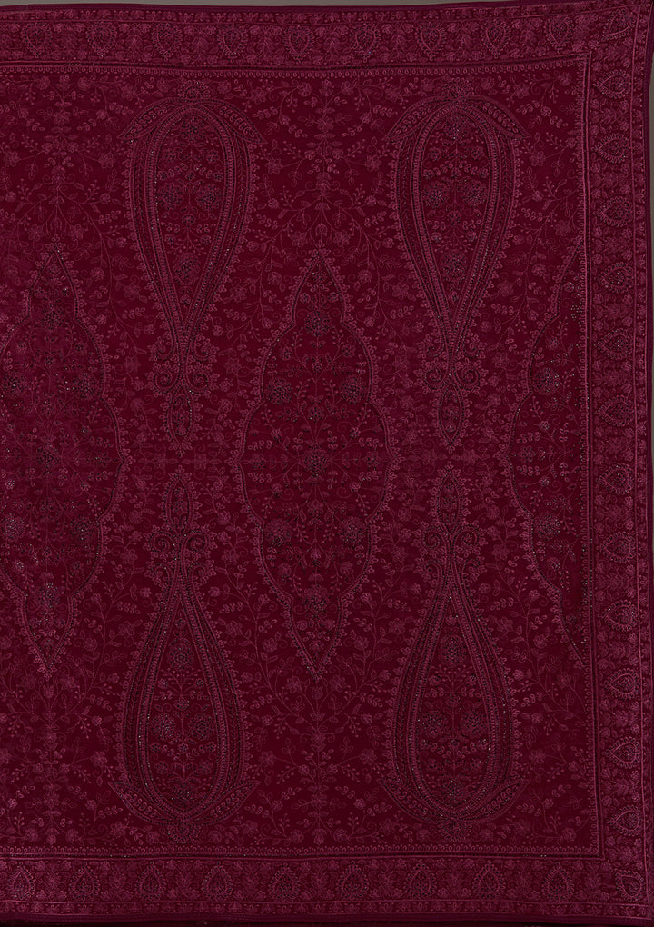 Wine Threadwork Georgette Saree
