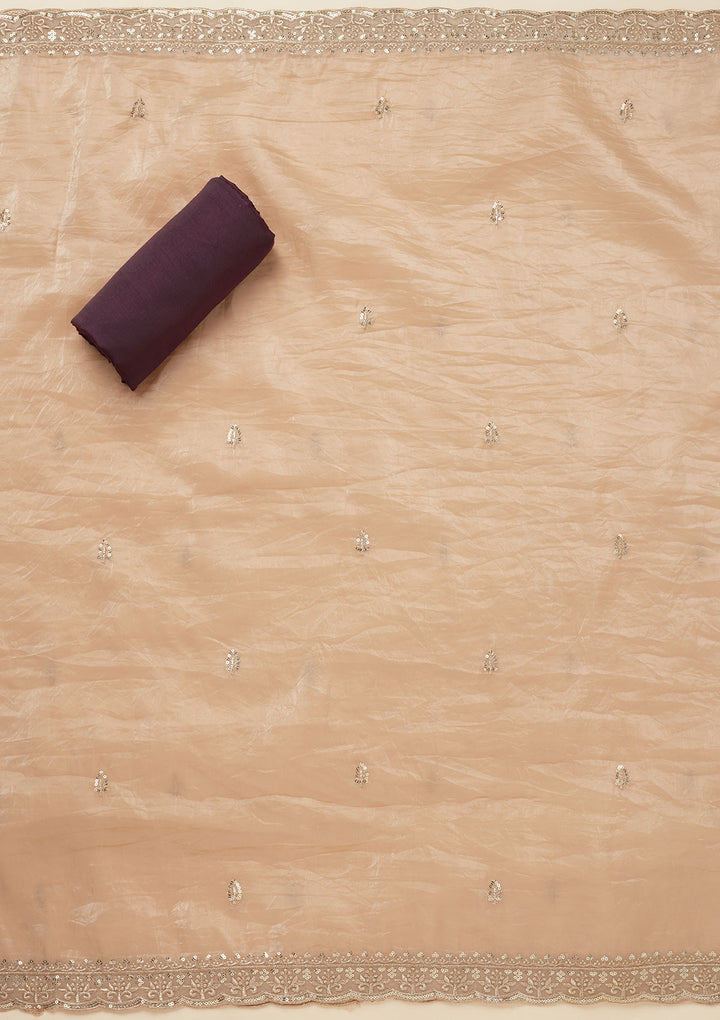 Wine Threadwork Semi Crepe Unstitched Salwar Suit