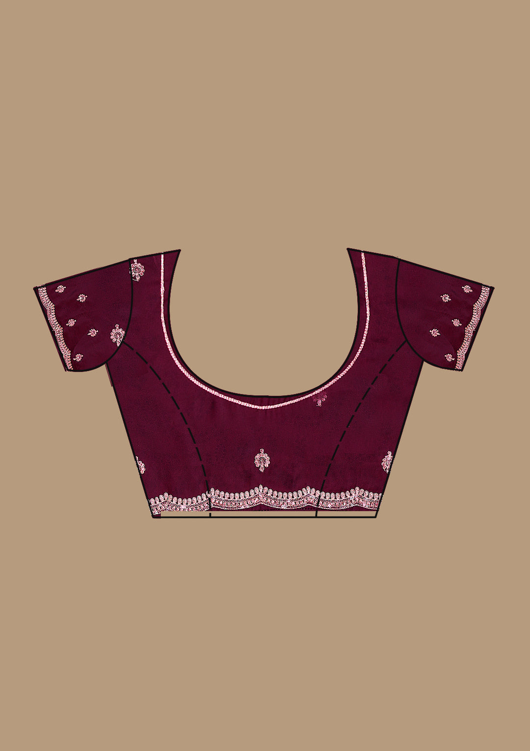 Wine Satin Threadwork Saree With Matching Blouse Piece