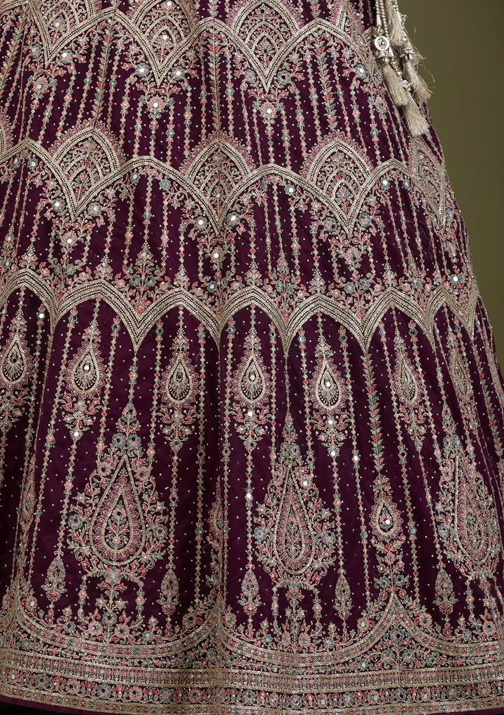 Koskii Net Burgundy Lehenga with Zariwork – Elegant Evening Wear