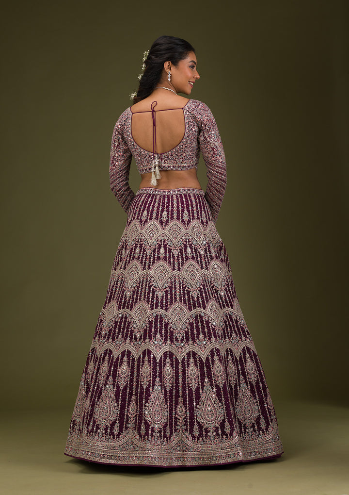Koskii Net Burgundy Lehenga with Zariwork – Elegant Evening Wear