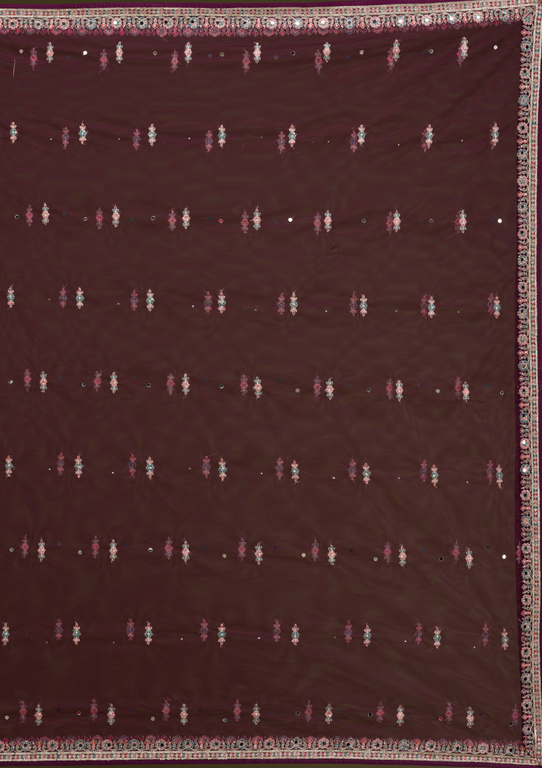 Koskii Net Burgundy Lehenga with Zariwork – Elegant Evening Wear